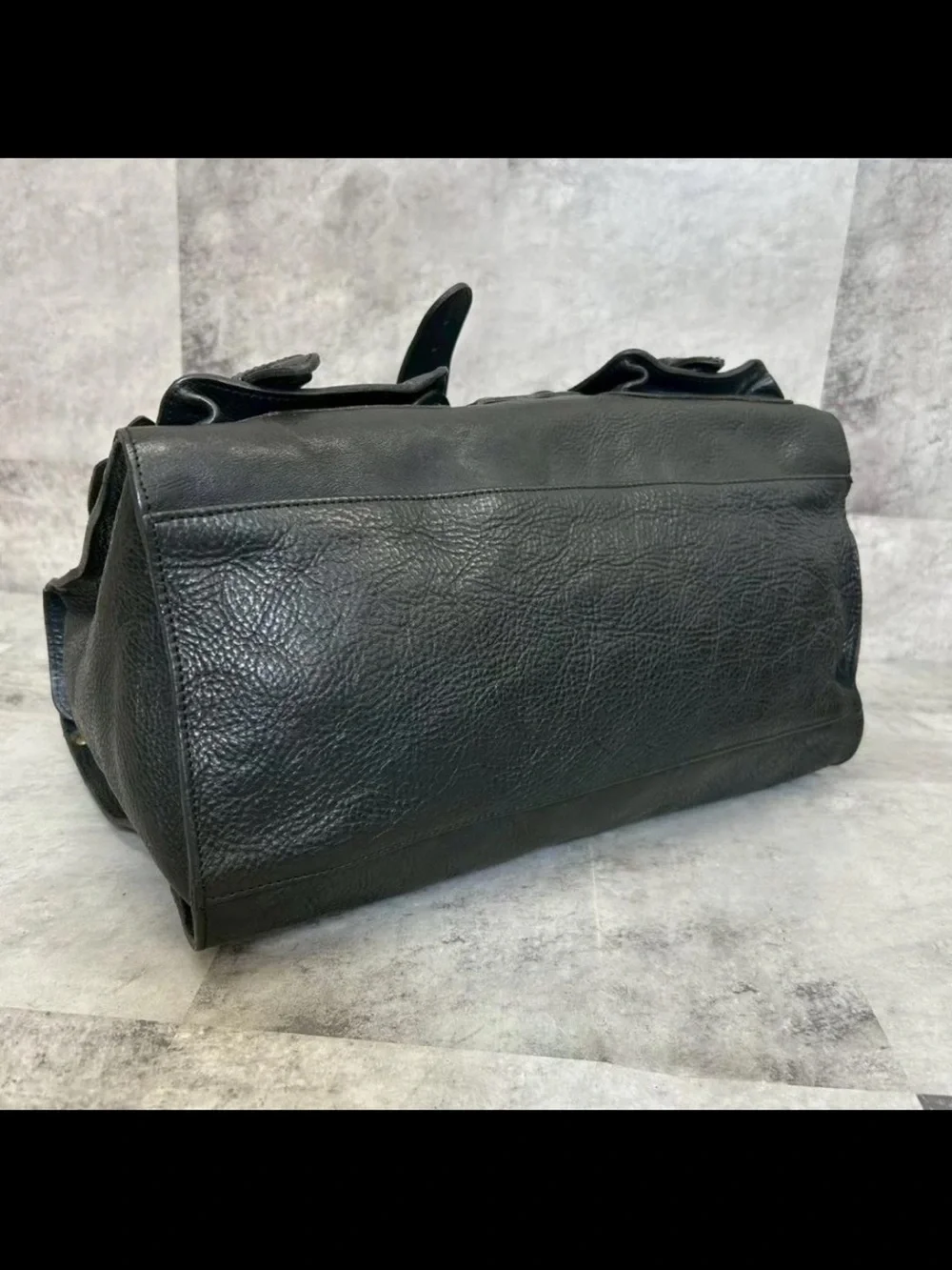 Mulberry Black Pebbled Leather Buckle Satchel with Brass Hardware